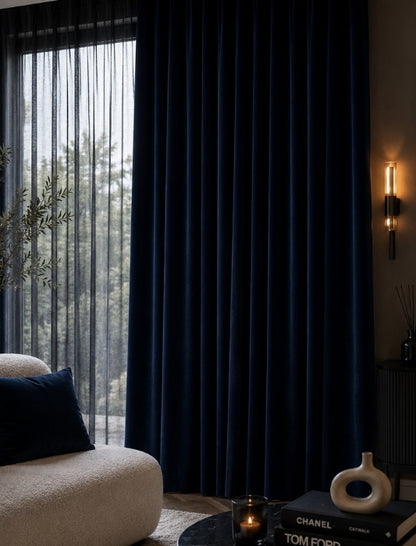 Velours gordijn - Donkerblauw