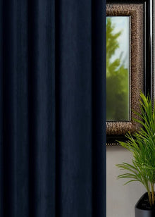 Gordijn Donkerblauw 300x200 cm - 2 delen (gelijk) - Donkerblauw - Roedesysteem - Ringen (40mm zilver) - Verduisterend (zwart) - Maatwerkgordijnen.nl