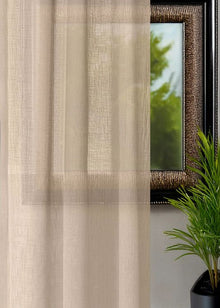 Gordijn Linnenlook beige 310x290 cm - 2 delen (gelijk) - look beige - Railsysteem - Wave plooi - Maatwerkgordijnen.nl