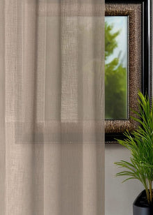Gordijn Linnenlook taupe 280x224 cm - 2 delen (gelijk) - look taupe - Railsysteem - Dubbele plooi - Maatwerkgordijnen.nl