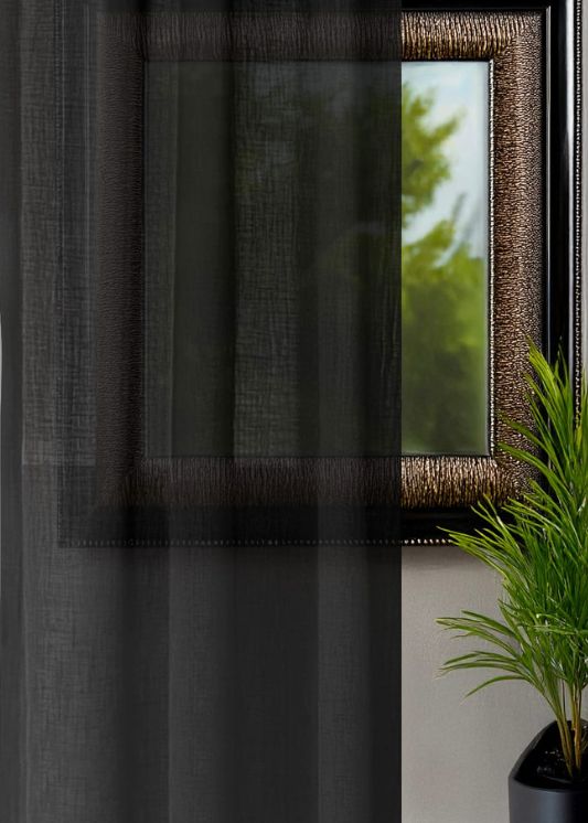 Gordijn Linnenlook zwart 300x280 cm - 2 delen (gelijk) - look zwart - Railsysteem - Enkele plooi - Maatwerkgordijnen.nl
