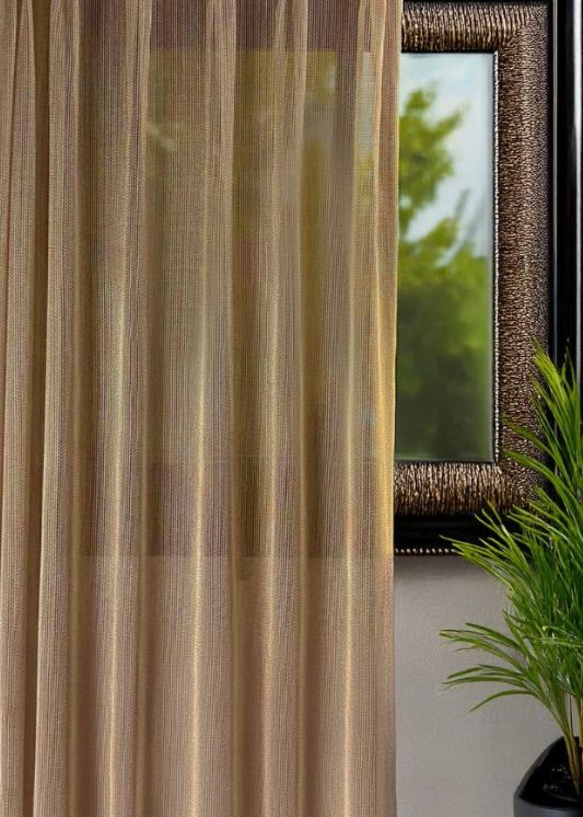 Gordijn Metallic goud/taupe 270x245 cm - 2 delen (gelijk) - goud/taupe - Railsysteem - Wave plooi - Maatwerkgordijnen.nl