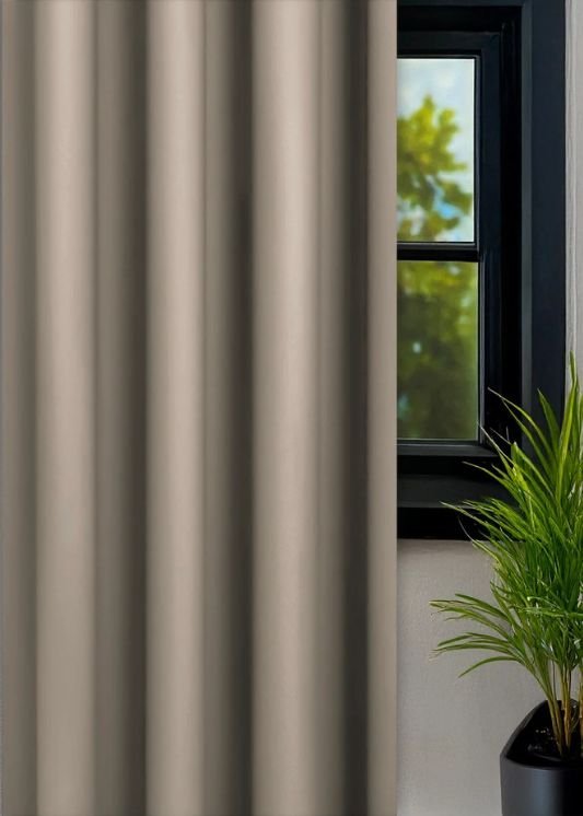 Gordijn Taupe 110x279 cm - 1 deel - Taupe - Railsysteem - Dubbele plooi - Maatwerkgordijnen.nl
