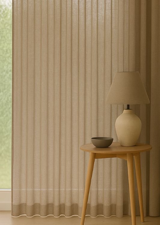 Inbetween gordijn Linnenlook taupe - Maatwerkgordijnen.nl