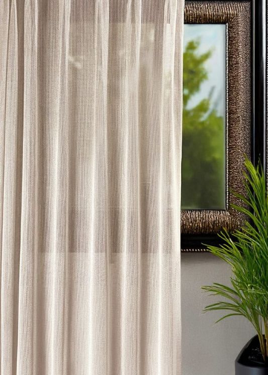 Inbetween metallic Ivory B: 285 x H: 263 cm - 2 delen (gelijk) - Railsysteem - Enkele plooi - Maatwerkgordijnen.nl