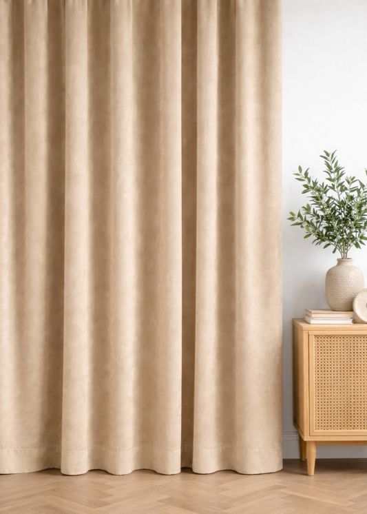 Velours gordijn Champagne beige - Maatwerkgordijnen.nl