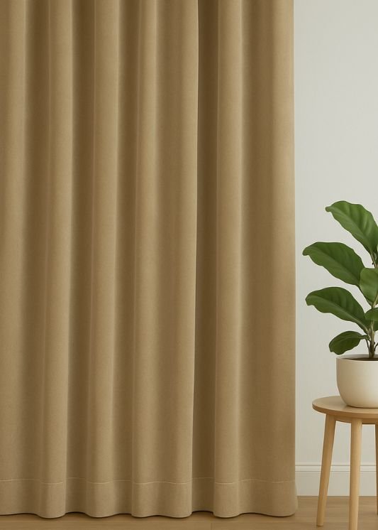 Velours gordijn Donker beige - Maatwerkgordijnen.nl