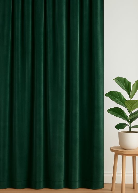 Velours gordijn Donkergroen - Maatwerkgordijnen.nl