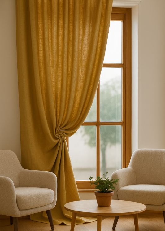 Verona Linnen Okergeel - Maatwerkgordijnen.nl